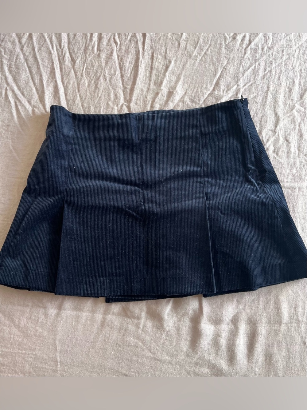 Zara Navy Corduroy Pleated Mini Skirt